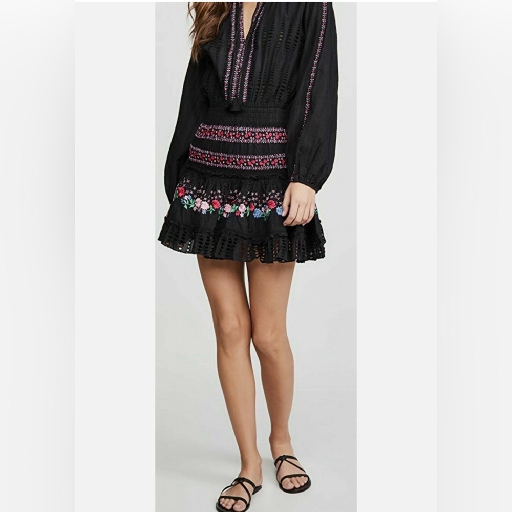 MISA Los Angeles Manuela Embroidered Mini Dress - size small - black/pink/blue - Picture 12 of 13